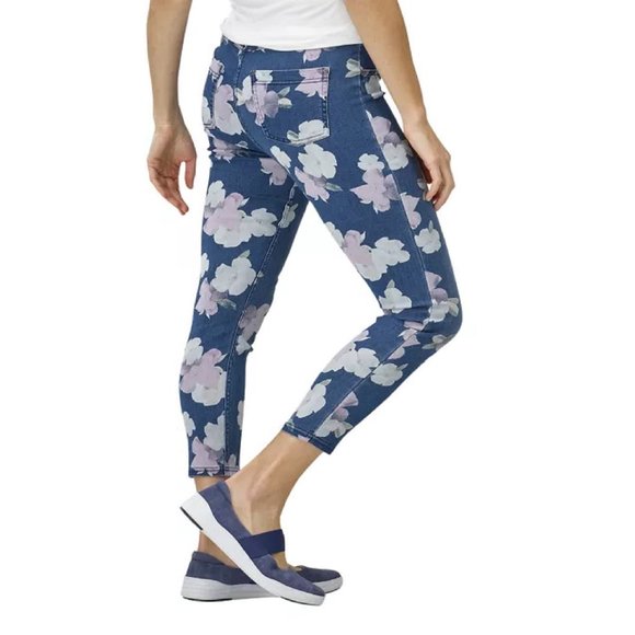 Size XXXL new HUE Women's Denim-look Blue Floral High Rise Skimmer Leggings 3XL - Picture 10 of 10